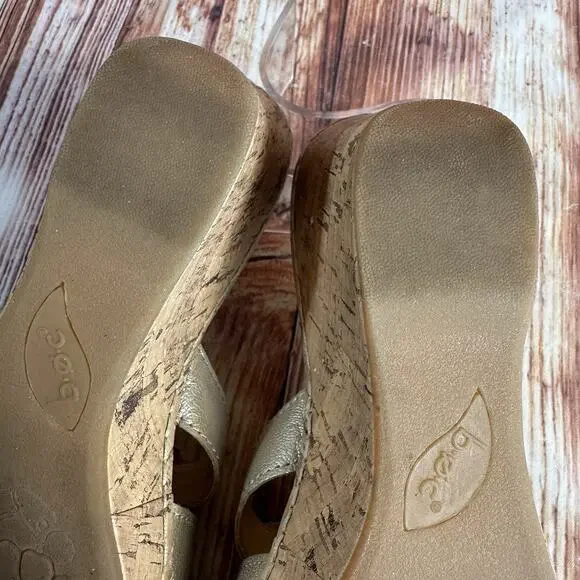 BOC Born Concept Size 7 Bronze Leather Flower Cork Wedge Sandals Open Toe Shoes - Picture 9 of 11